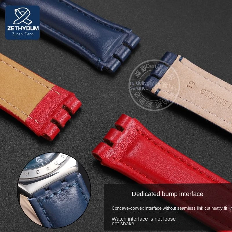 For Swatch Leather Strap YCS YAS YGS IRONY Cowhide Calfskin Bracelet 17mm 19mm Men Women Black Pink Red White Blue Watchband