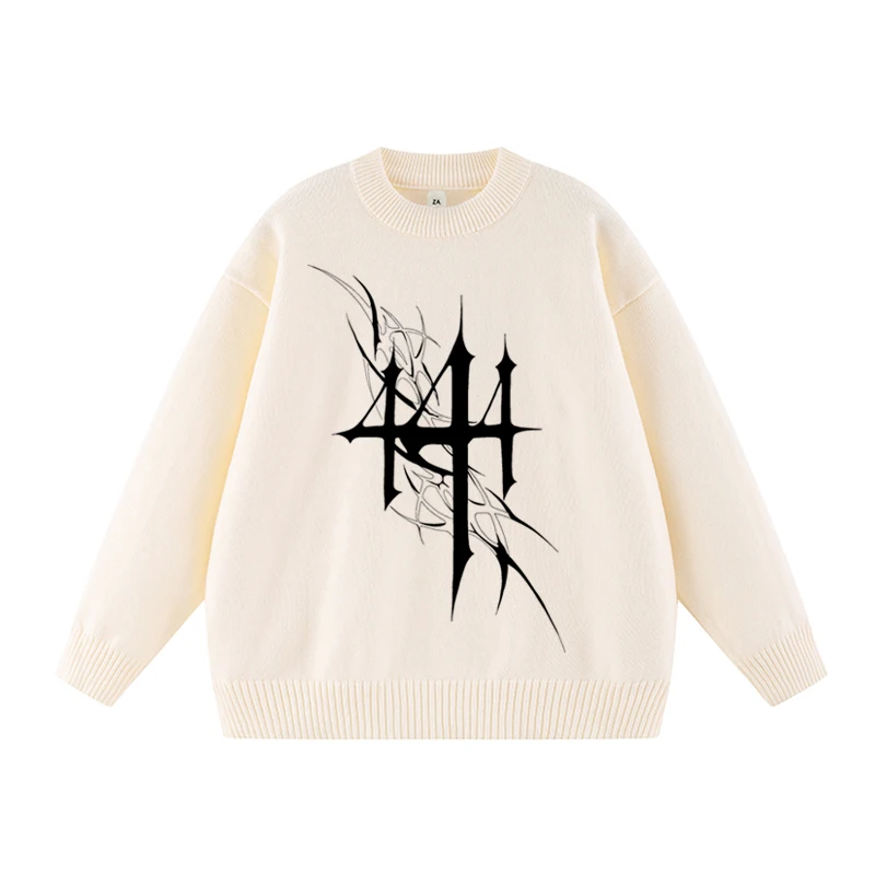 سترة نسائية فضفاضة بأكمام طويلة مطبوعة هاراجوكو سترة نسائية كورية للخريف والشتاء ملابس تريكو ناعمة دافئة سترة نسائية أنيقة متينة إيمو