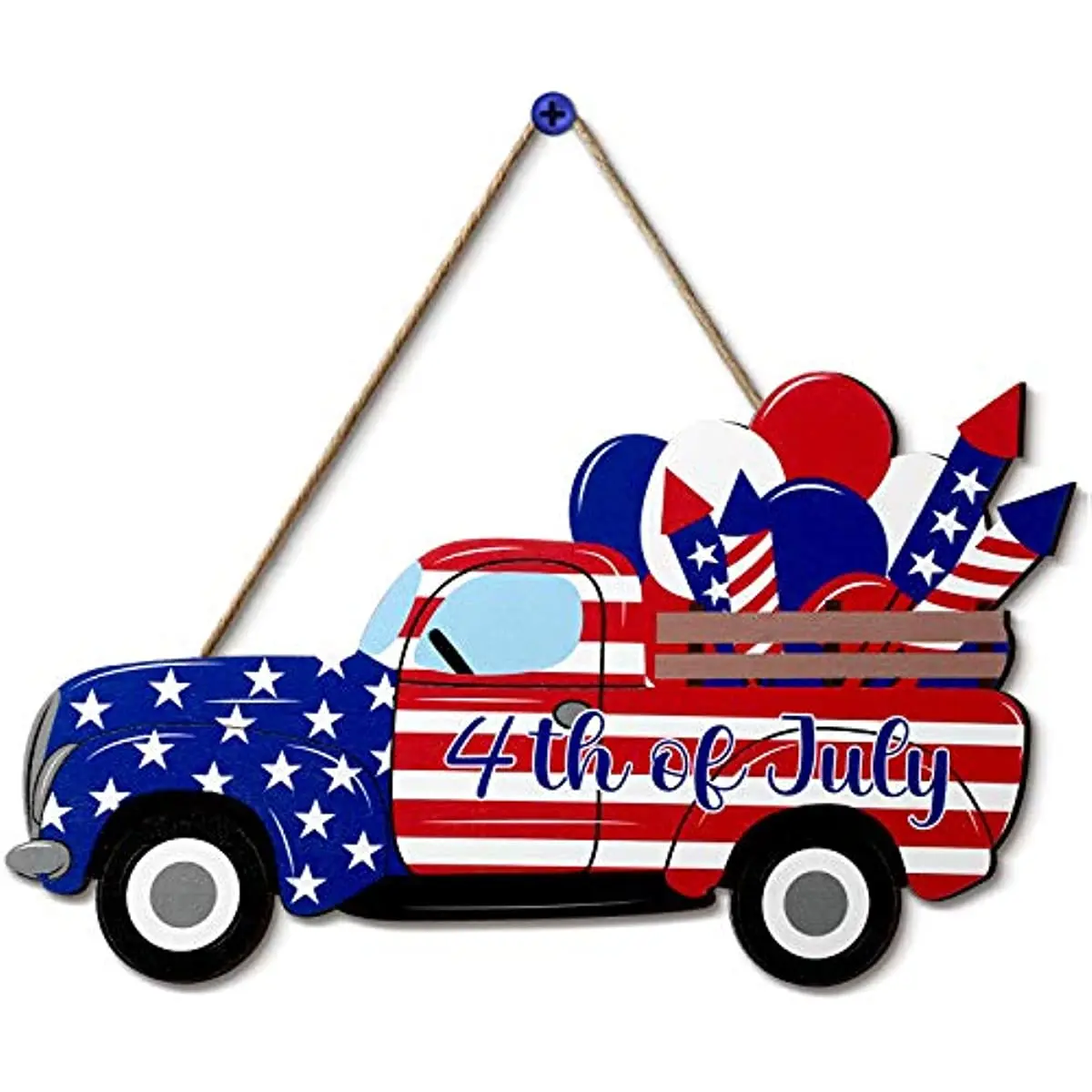 American Independence Day Wooden Hanging Sign For Window Door Wall Decoration American Flag Truck Shaped Hanging Sign Home Decor