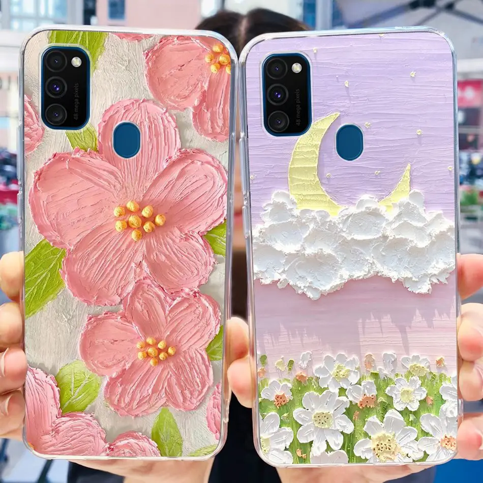 For Samsung Galaxy M21 Case Samsung M30S M21 SM-M215F SM-M307F Elegant Printing Soft Silicone Clear TPU Slim Phone Back Cover