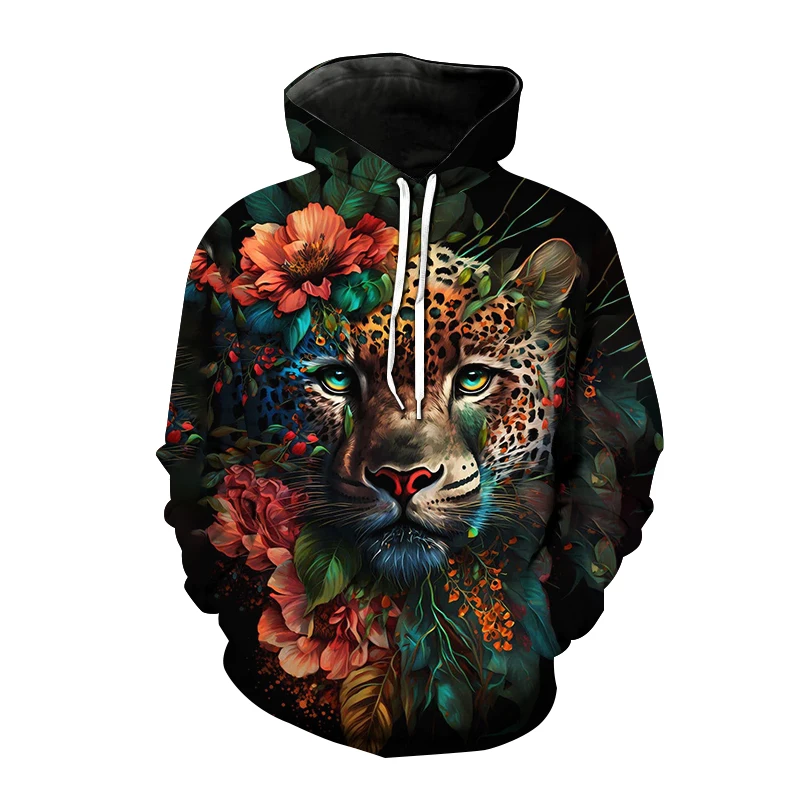 Fun Panther Leopard Hoodies Animal 3D Printed Women Streetwear Hoodie Oversized Pullovers Hooded Sweatshirts Kids Tops Clothing