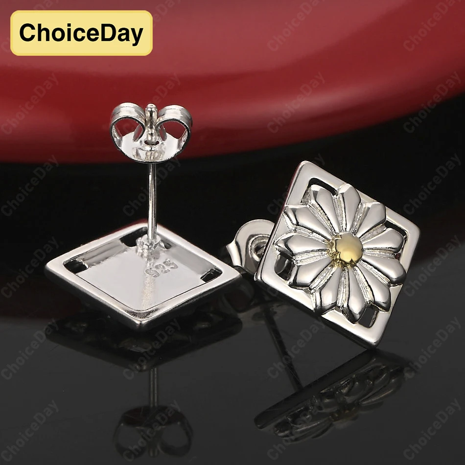 

ChoiceDay 925 Sterling Silver Delicate Square Flower Earrings Women's Temperament Accessories Jewelry