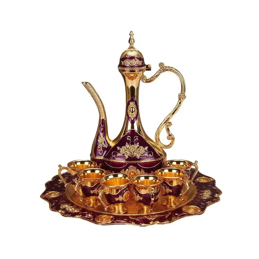 

Vintage Turkish Coffee Pot Set Coffee Service Set Teapot Sets for Adults Home Party Decor Golden Purple