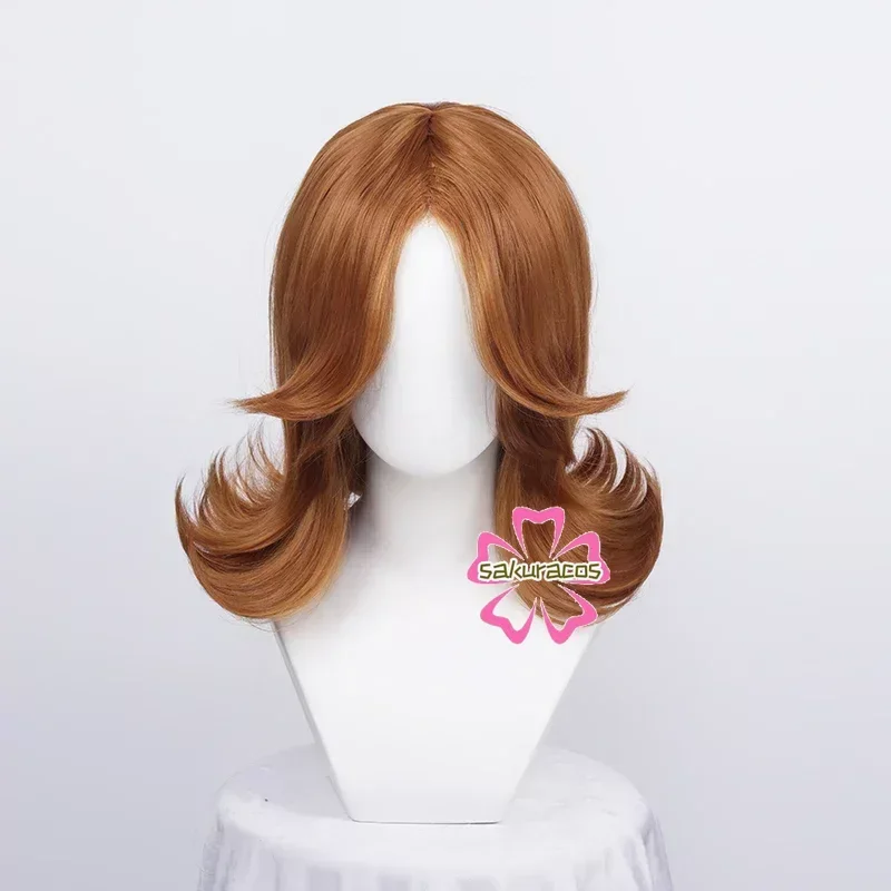 Princess Daisy Cosplay Wigs Curly Brown Medium Length Hair Heat Resistant Synthetic Costume Wigs Halloween Role Play