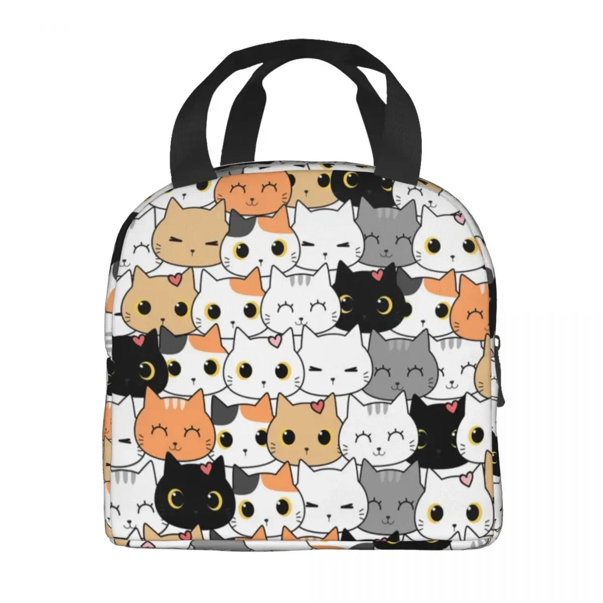 Custom Cute Kitten Cat Doodle Lunch Bag Men Women Cooler Warm Insulated Lunch Box for Kids School