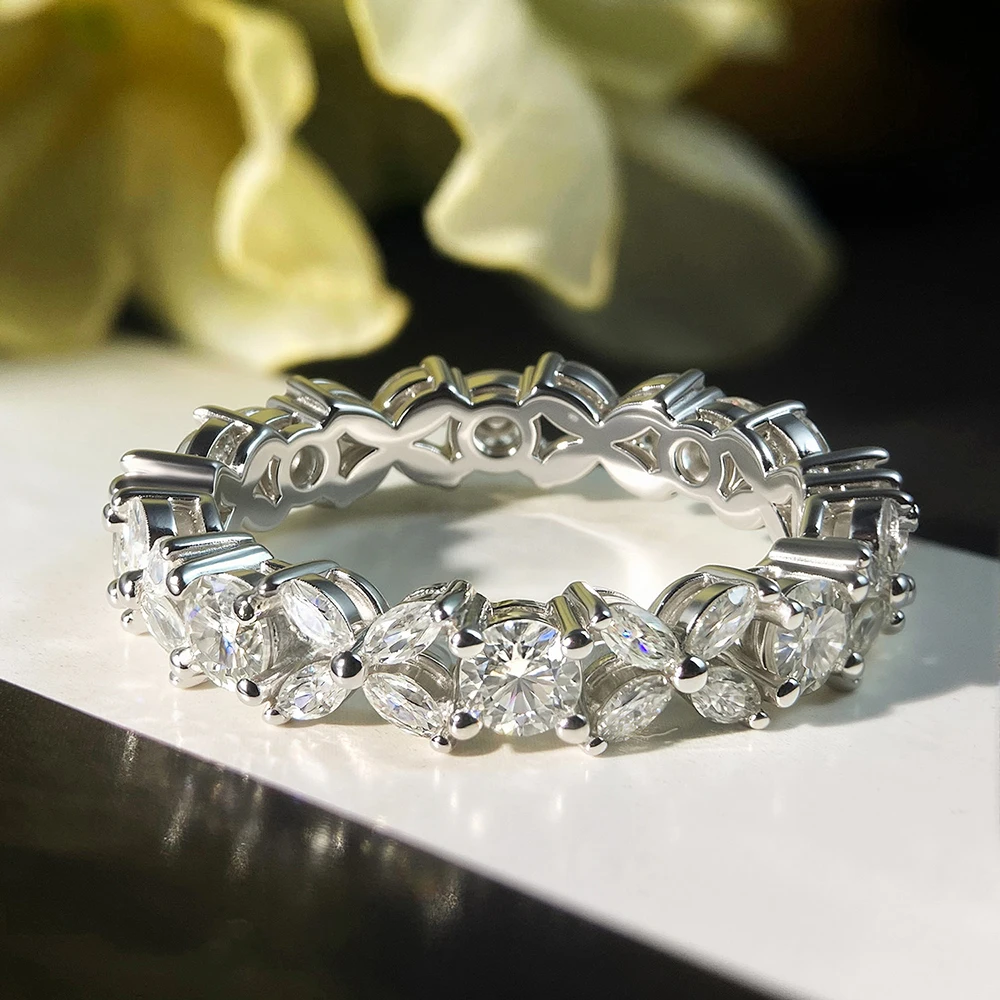 KNOBSPIN Moissanite Eternity Band Rings for Women Jewelry GRA Certified D Color VVS1 Lab Grow Diamond s925 Sterling Silver Ring