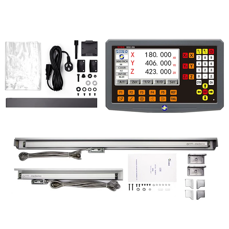 SINO Kit DRO LCD a 3 assi SDS2-3VA Lettura digitale e 3 pezzi KA-300 Encoder in scala lineare in vetro per fresatura smerigliatrice tornio