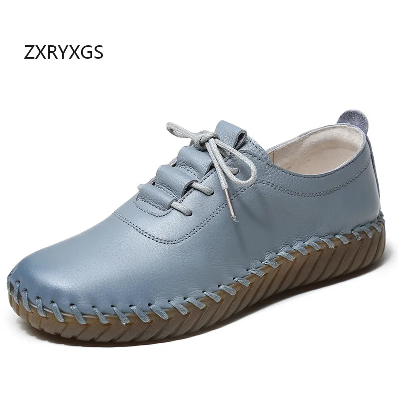 

ZXRYXGS 2025 New Fashion Lace-up Premium Cowhide Handmade Sewing Women's Sneaker Leisure Shoes Comfortable Soft Sole Flat Shoes