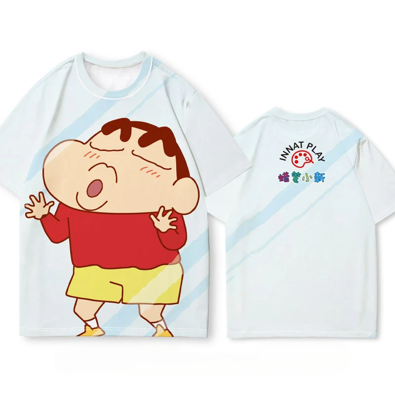 Crayon Small New Series of Clothes Joint T-shirt Boys and Girls Loose Short SleeveAdult Children Loose Animation Two Yuan Around