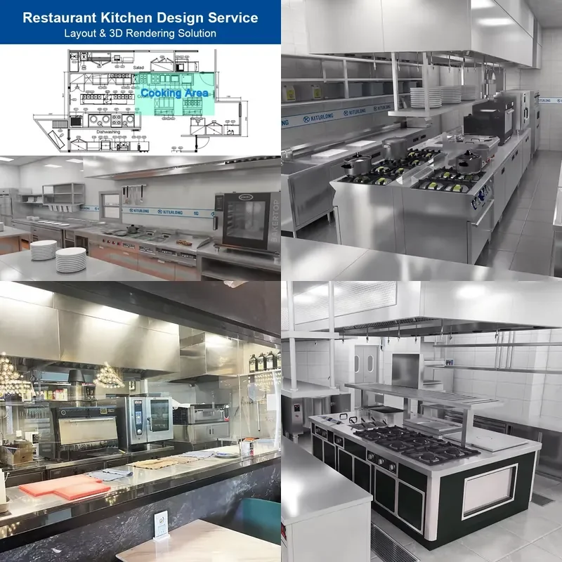 for Commercial Restaurant Kitchen Layout 3D Rendering Design Catering Equipment Solutions Fine Dining Fast Food Planning Tool