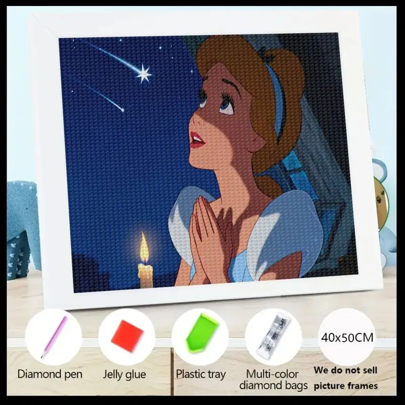 

1PC 5D Full Drill Diamond Painting Kit, Fairy Tale Princess Cinderella-Inspired Wishing Upon A Shooting Star DIY Crystal Rhinest