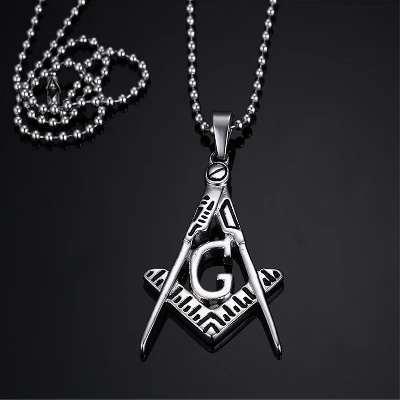 Vintage Men Necklace Freemason Letter Masonic Pendant Colar Stainless Steel Jewelry Collier Mens Jewellery Religious Necklaces