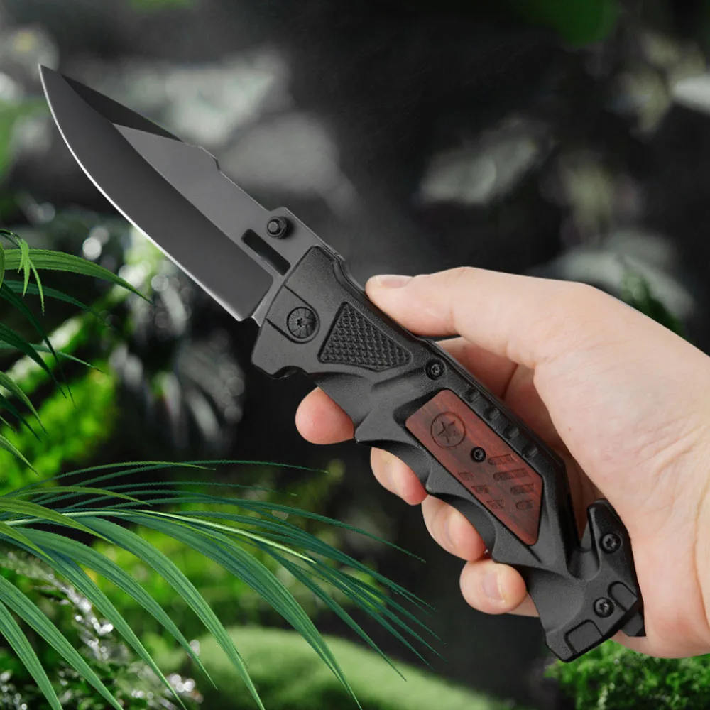 سكين خارجي تكتيكي عالي الصلابة من الفولاذ المقاوم للصدأ قابل للطي في الهواء الطلق للدفاع عن النفس سكين فواكه حاد محمول #1