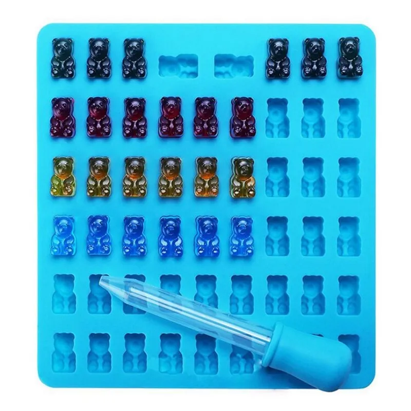 50 Grids Gummy Bear Mold Summer Ice Silicone Molds Candy Jelly Chocolate Mould with Dropper Fondant Mold DIY Baking Kitchen Tool