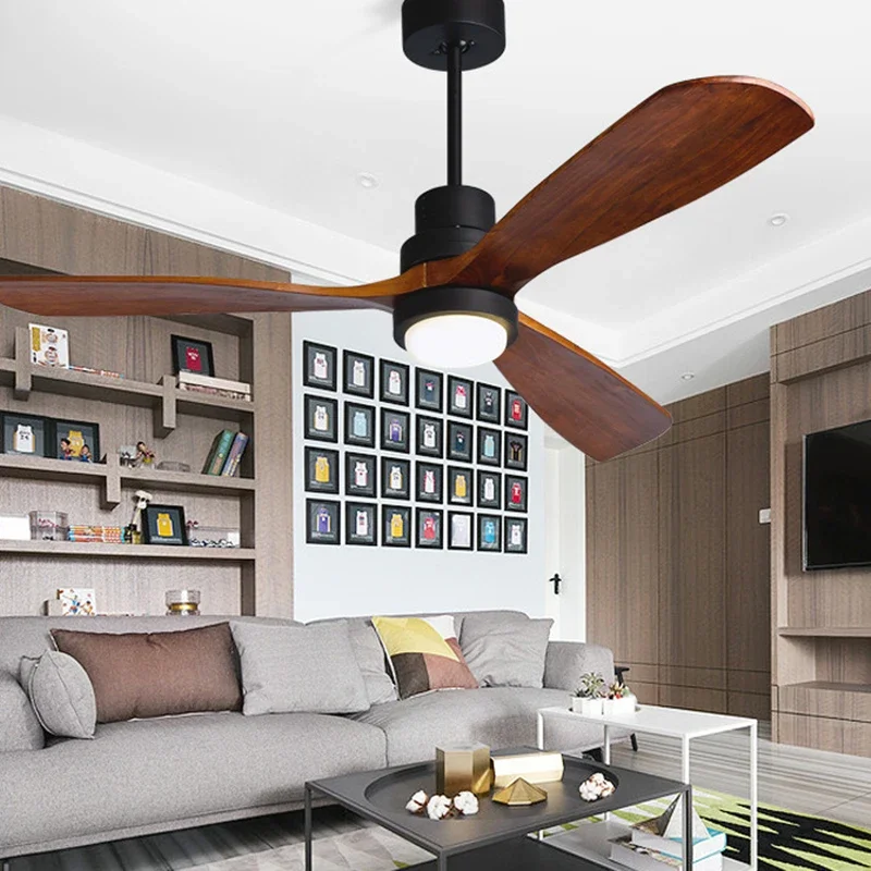 Modern Remote Control 52 Inch Wooden Blades Retro Ceiling Fan With AC220V Input 15W Ceiling lights ceiling fans