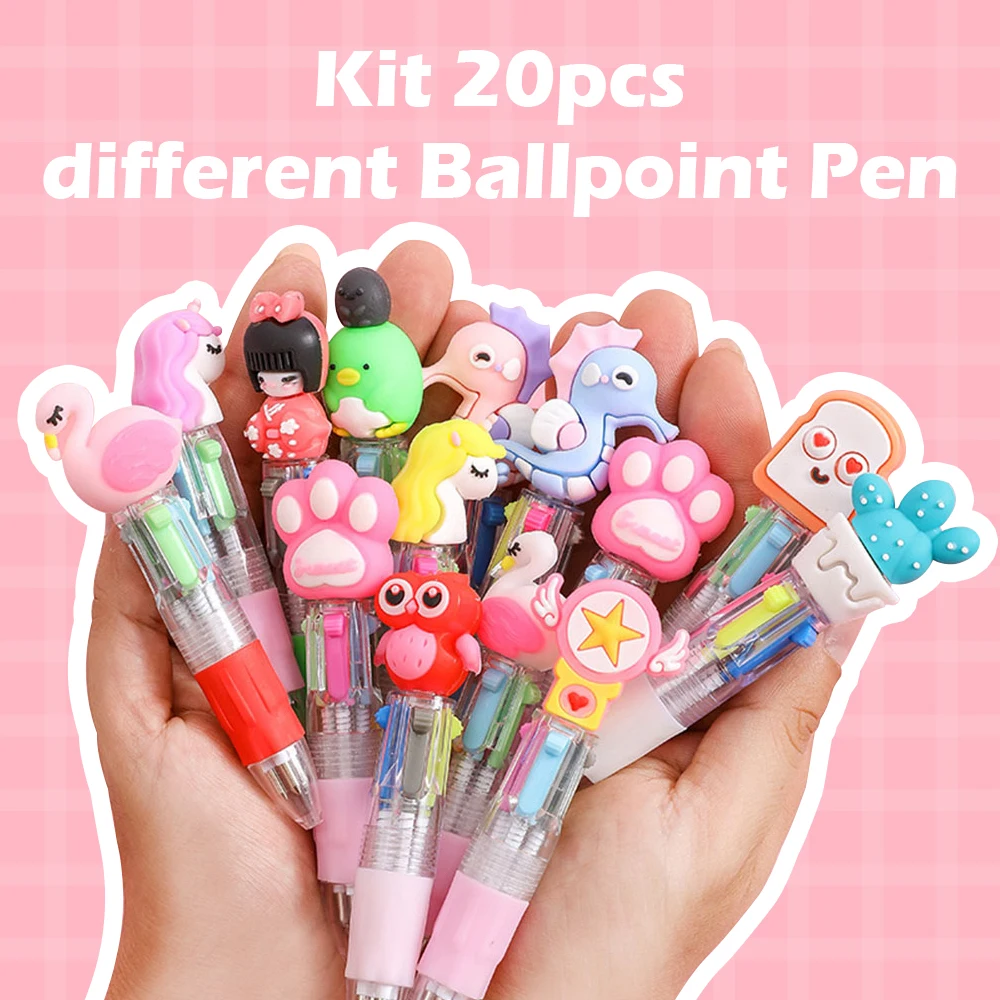 

Kit 20pcs 4 In 1 Color Cartoon Anime Ballpoint Pen Infantile for School Stationery