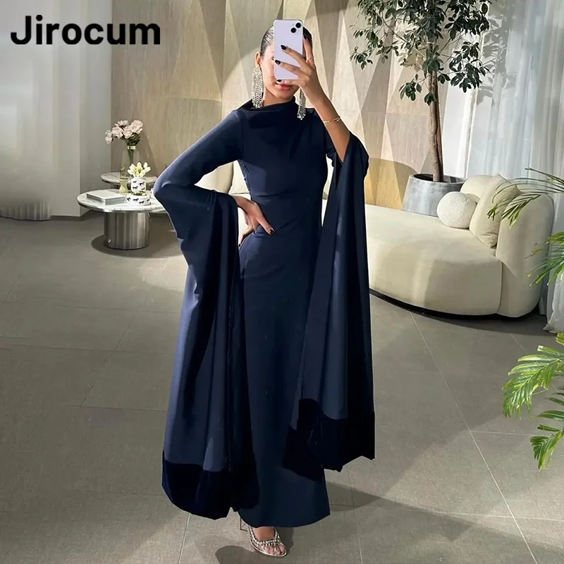 

Jirocum O Neck Full Sleeve Prom Gowns Women's Satin Party Evening Gown Floor Length Saudi Arabia Simple 2025 New Cocktail Dress