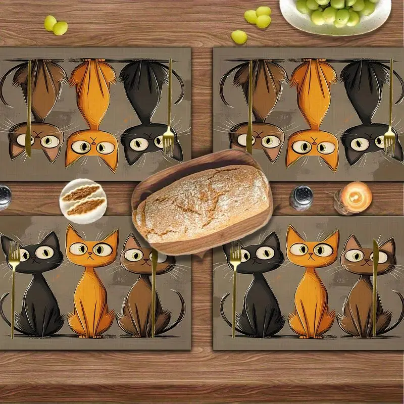 4Pcs, Three Cat Placemats, the Best Placemats, Washable, Suitable for Holiday Parties, Home Decor, Kitchen Countertops, Rectangular Dining Rooms, to Make Your Dining Room and Kitchen More Beautiful, Birthday Gifts and Housewarming Party Gifts for Family and Friends