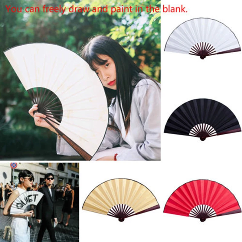 Chinese Style Hand Held Fan Blank Silk Cloth Folding Fan Party Wedding Decor