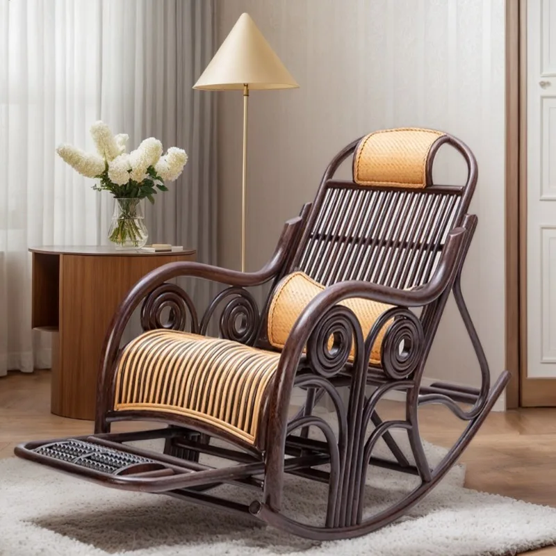 

High-end rocking rattan real rattan balcony rattan leisure garden elderly home living room happy adult recliner chair