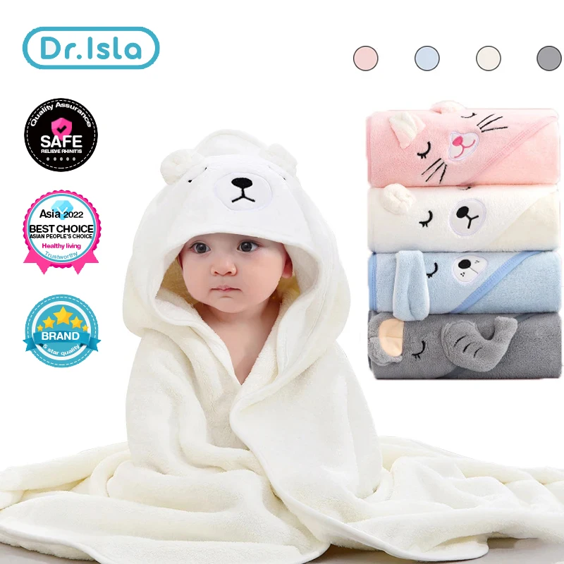 Dr.isla-Toalla de baño para bebé, manta suave y cálida para dormir para niña y niño, manta de lana Coral para recién nacido, albornoz con capucha