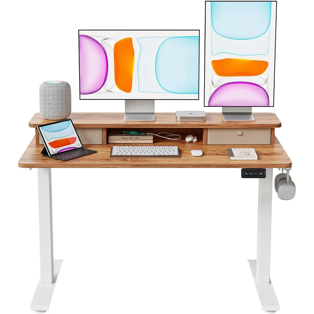 48x24 Inch Electric Standing Desk with Double Drawers, Adjustable Height Stand Up Desk, Sit Stand Home Office Desk