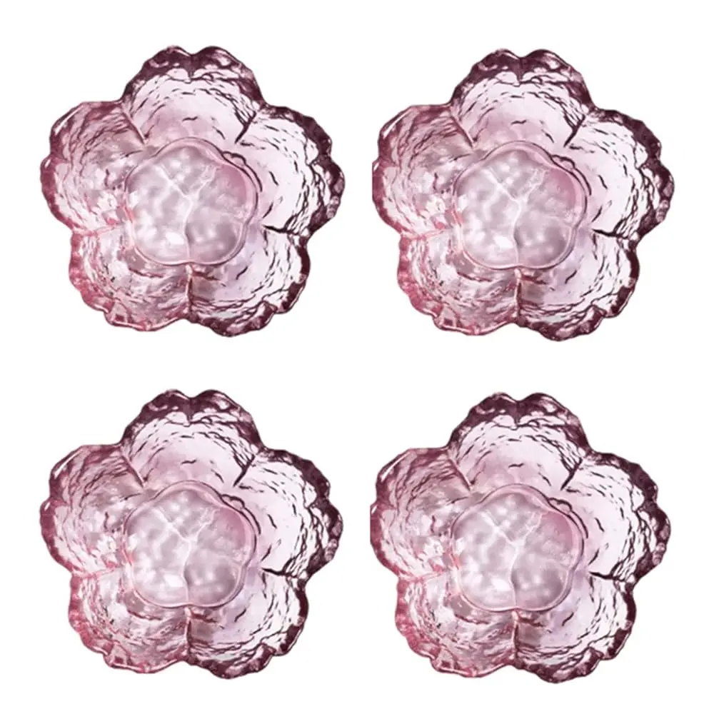 Juego de 4 Tazones de Vidrio Rosa, Platos Pequeños para Salsas, Tazones con Forma de Flor de Cerezo Japonesa para Postre