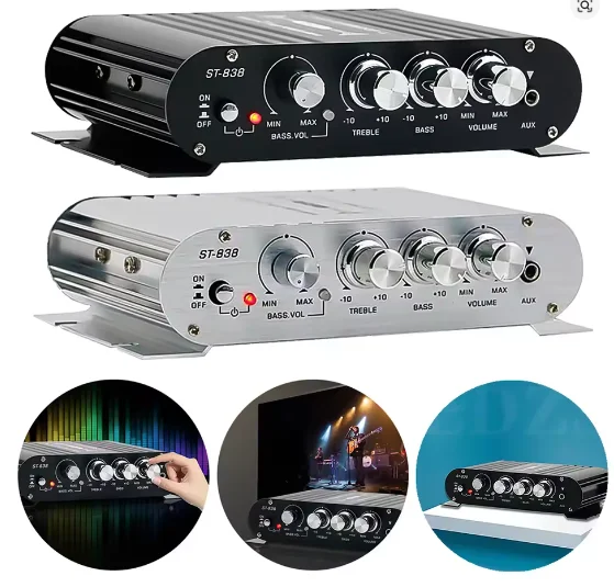 ST-838 HiFi 2.1 Channel Power Amplifier 80W*2 Stereo Bass Sound Amp Mini Media Player Subwoofer Amplifier Car Home Amp