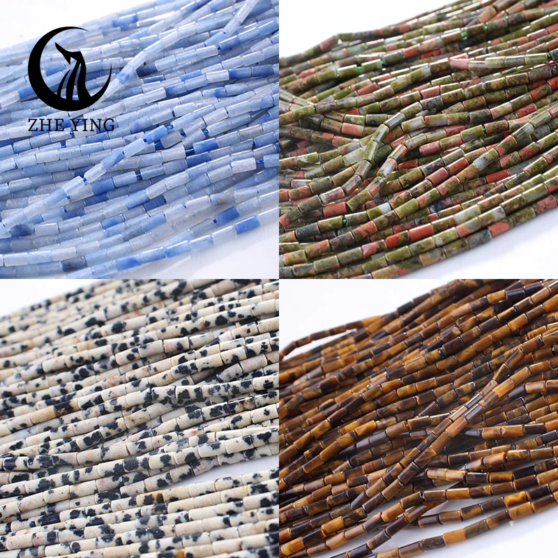 Neue 2x4mm Zylinder Naturstein Perlen Blauer Aventurin Dalmatiner Unakite Lose Spacer Rohr Perle für Schmuck Machen DIY Zubehör