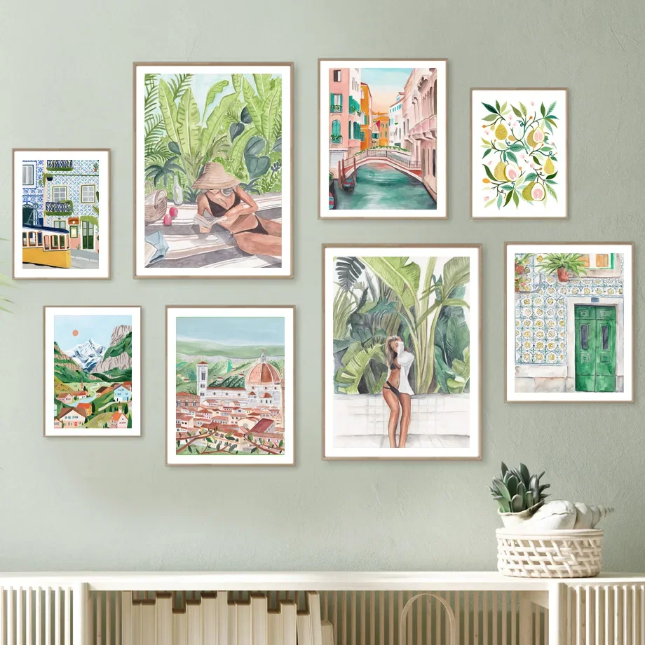

Abstract Scenery Tropic Girl Pear Fruit Venice Wall Art Canvas Painting Boho Posters And Prints Pictures For Living Room Decor
