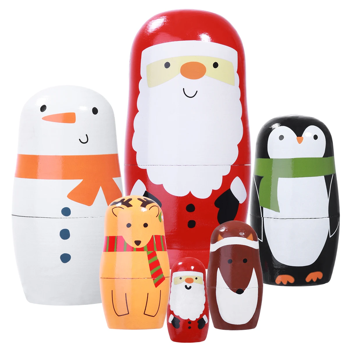 

6pcs Lovely Santa Claus Russian Nesting Dolls Handmade Wooden Matryoshka Stacking Toys Colorful Wood Baby Toy Gift for Kids