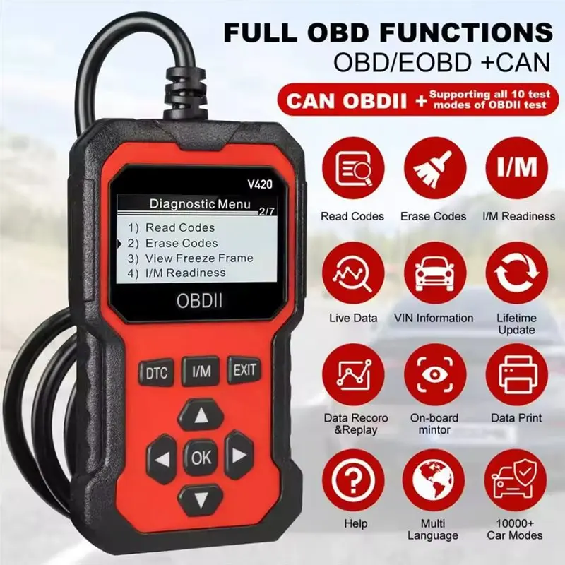 A03Z-V420 OBD2 Car Diagnostic Scanner For Vehicle Issue Identification Detection Multi-Functional Engine Code Reader And Clearer