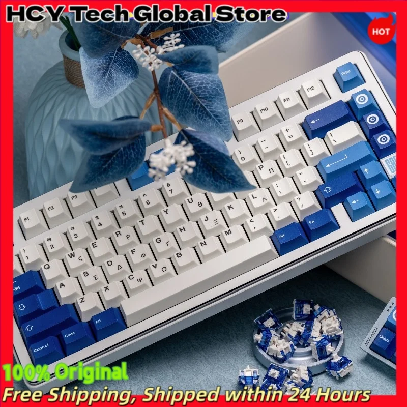HCY Premium Evil Eye Blue White PBT Keycaps Cherry Profile 5-Side Dye Sub MX Stem Retro Set for 60 65 75 87 104 DIY Gaming KBD ﻿
