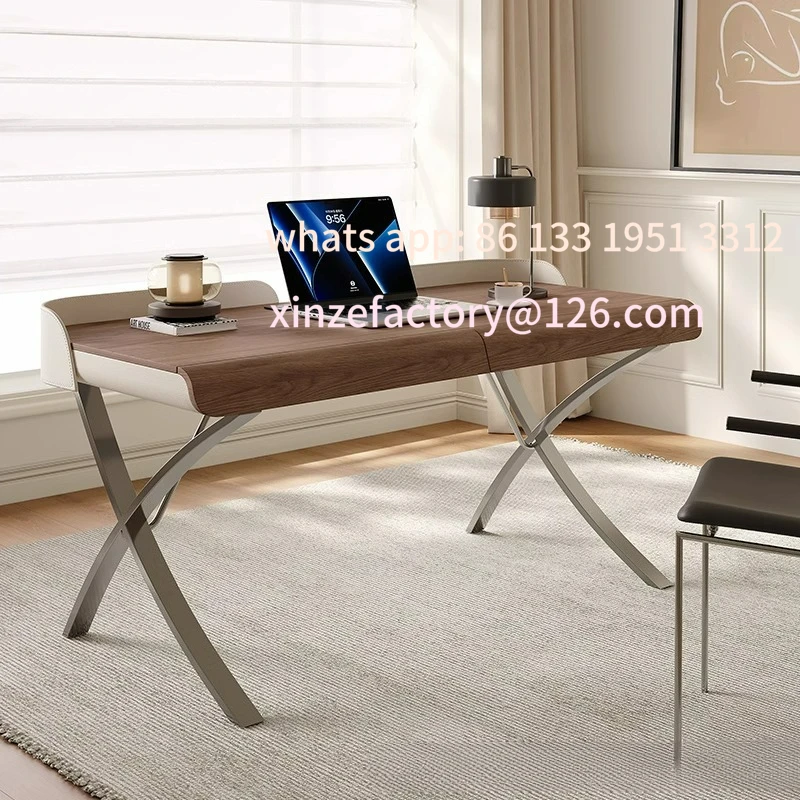 

Customizable premium desk Italian minimalist home study simple desk walnut veneer modern light luxury computer desk