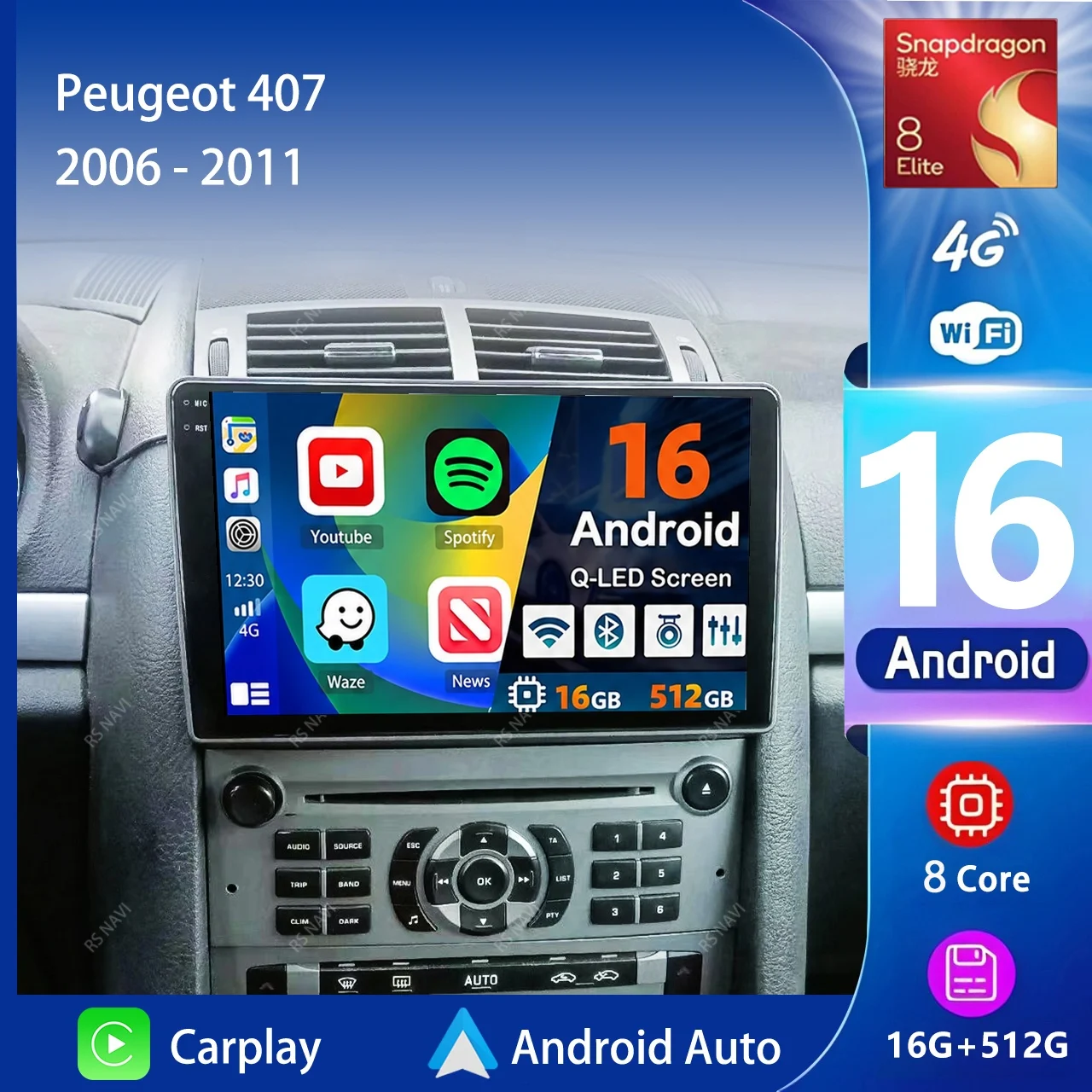 Android 16 Carplay Car Radio Multimedia For Peugeot 407 CC 407CC SW 2004-2011 navigation video DVD Autoradio Stereo BT Head Unit