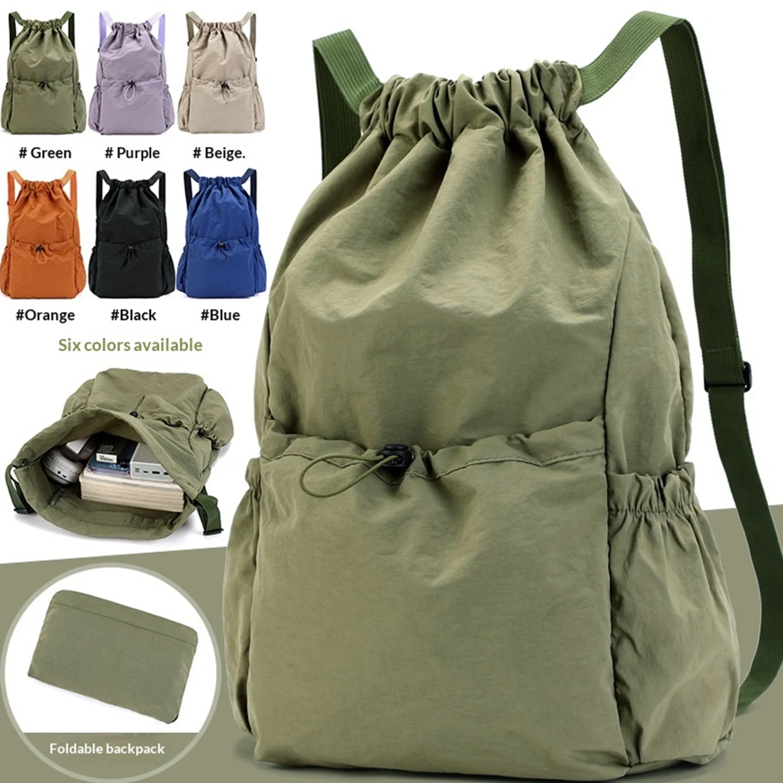 Foldable Drawstring Backpack Large Capacity Waterproof Drawstring Sports Bag Travel Drawstring Backpack Lightweight Fitness Bag