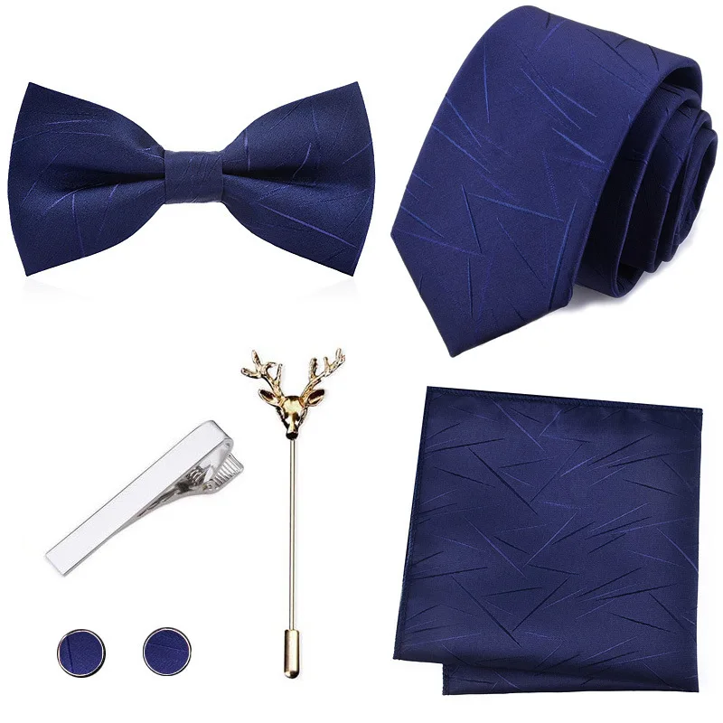 

Men's Korean Narrow Tie Seven Piece Set 6CM British Blue Fashion Casual Red Groom Wedding Gift Box