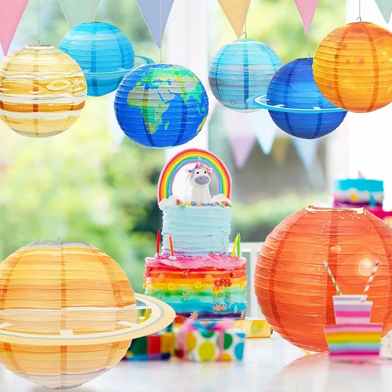 8Pcs Space Paper Lanterns Multi-Color Solar System Planets Lanterns 12Inch Outer Space Themed Party Supplies Durable