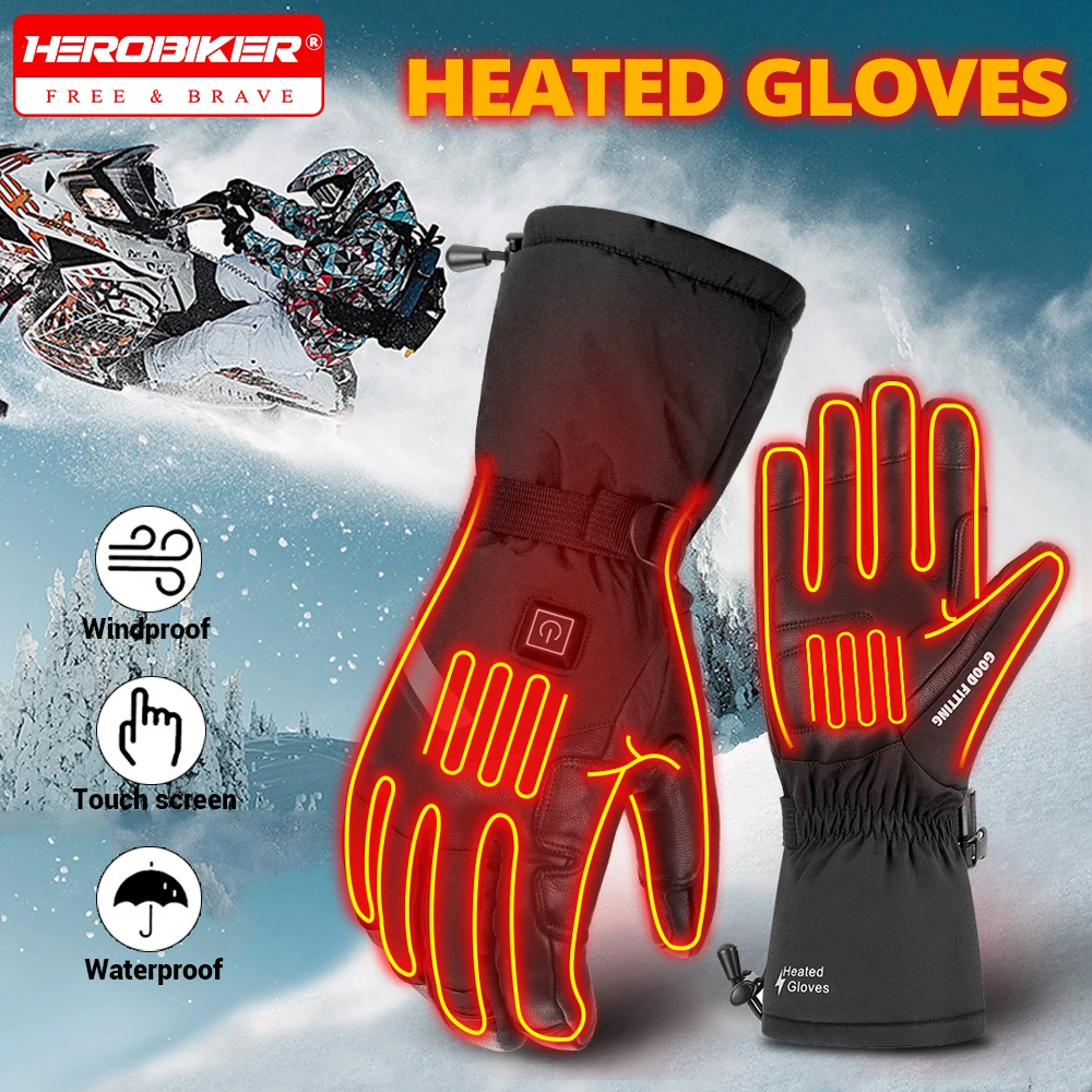 HEROBIKER Electric Ski Heated Gloves Winter Warm Heated Gloves Windproof Touchscreen Thermal Gloves Skiing Racing Heating Gloves