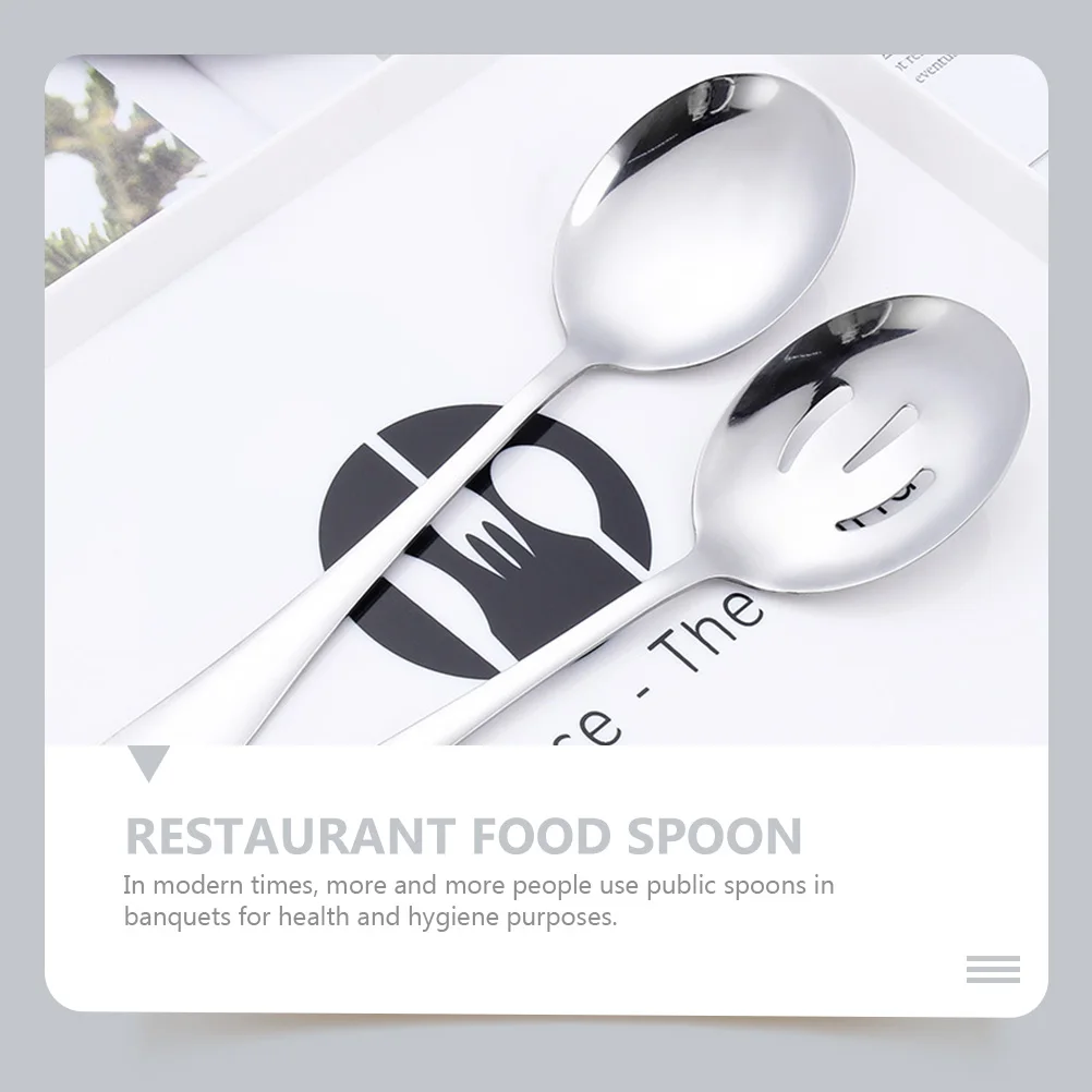 

6pcs Stainless Steel Public Serving Spoons Colanders Household Kitchenware Reusable Soup Rice Spoon Ergonomic Handle Silver