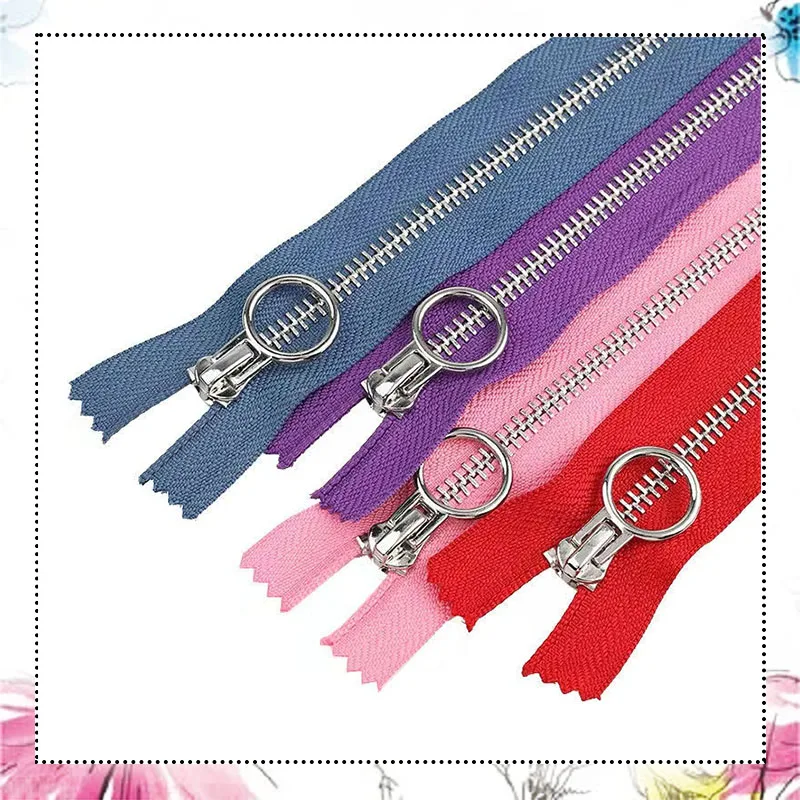 10pcs 20cm 5# Close-End Metal Zipper Pants Bags Pocket Auto Lock Deco O Ring Puller Zip DIY Garment Sewing Accessories