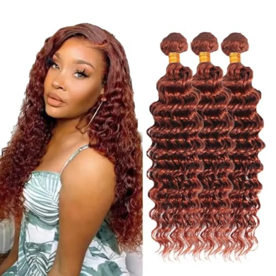 

Color #33 Bundles Reddish Brown Deep Wave Bundles Human Hair Unprocessed Brazilian Virg Copper Red Bundles Human Hair Extension