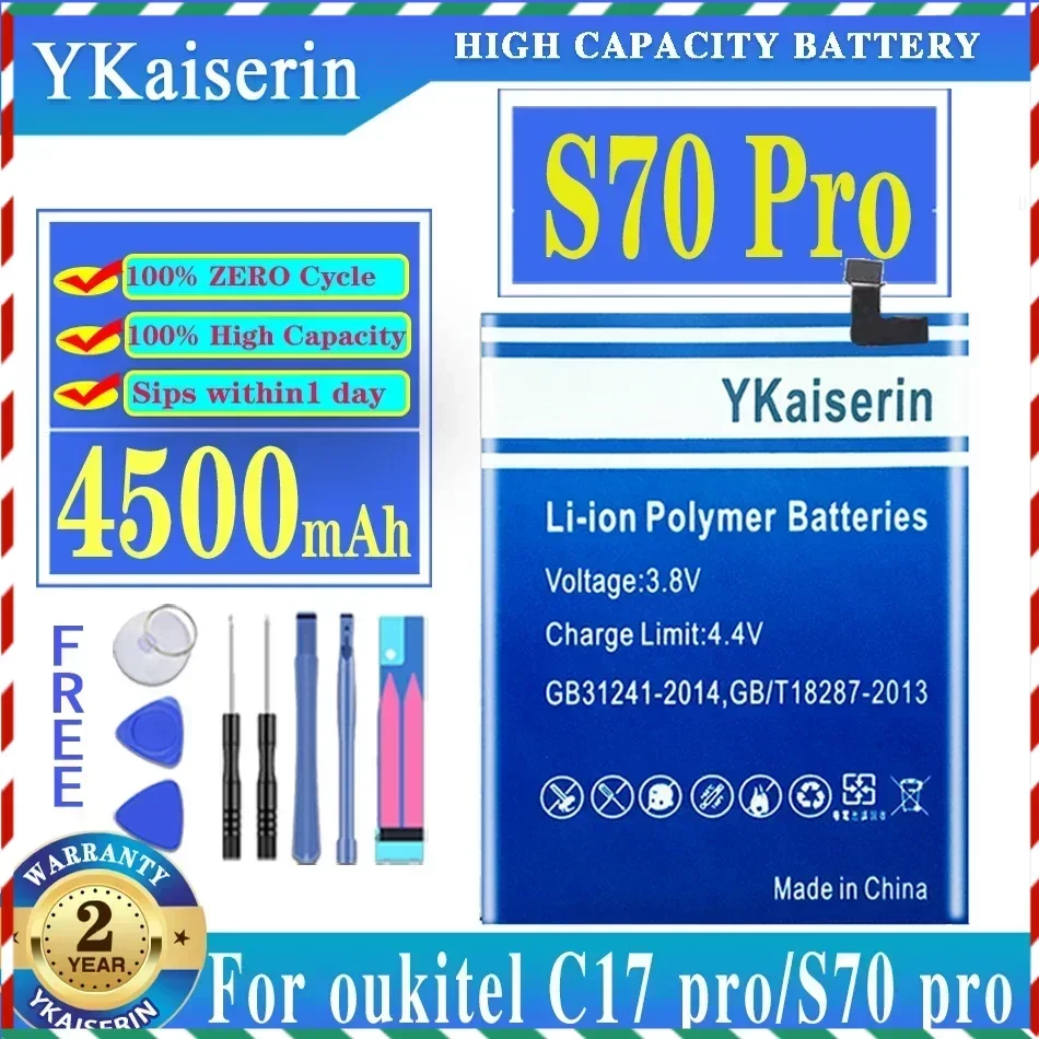 YKaiserin 4500mAh For Oukitel S70 Pro S70Pro Battery for Oukitel C17 Pro C17Pro Mobile Phone + Toolkit Fast Shipping