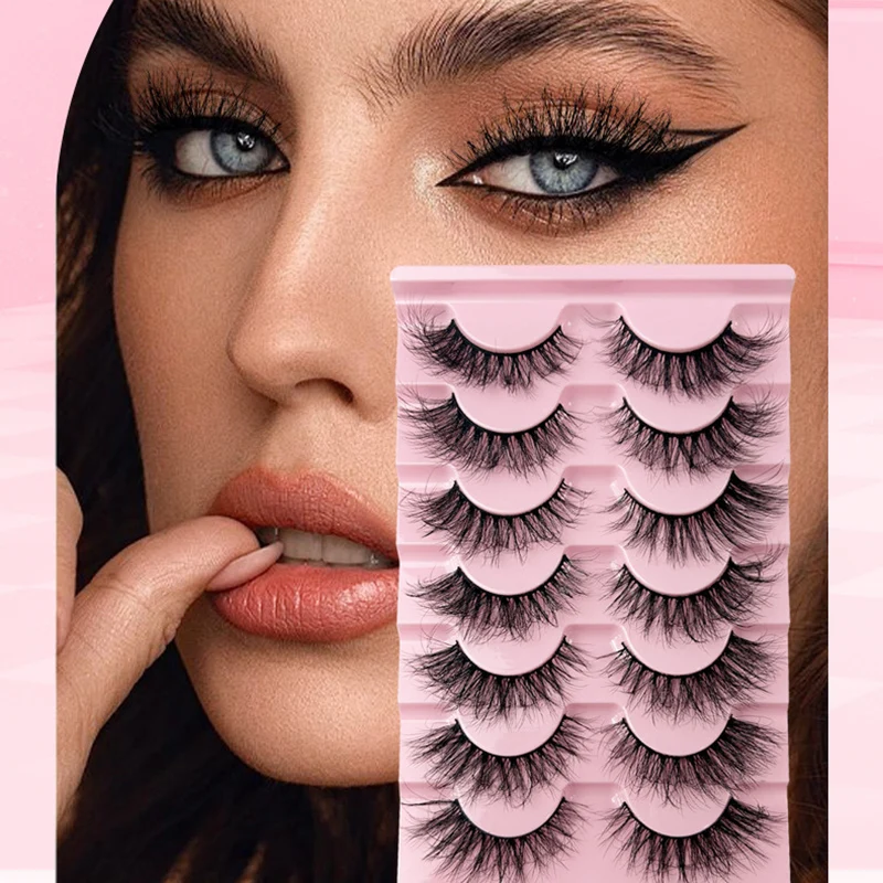 7 Pairs False Eyelashes Wispy Lashes Manga Lashes Natural Look Fake Eyelashes Cat Eye Lashes Faux Mink Fluffy Strip False Lashes