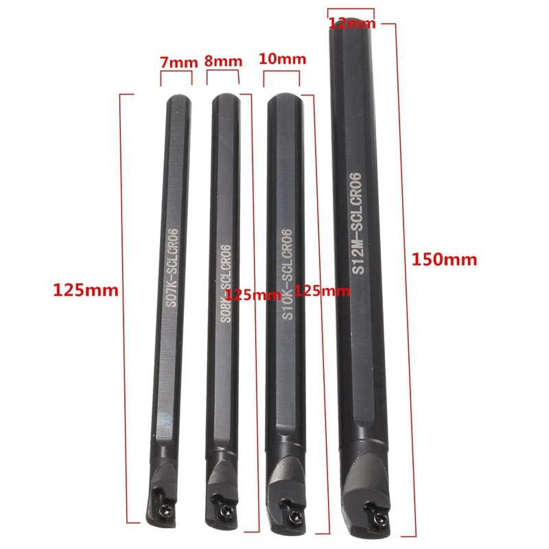 

A11I 4 Set of 7/8/10/12mm Lathe Boring Bar Turning Tool Holder 10Pcs 0602 Carbide Insert Blades for Lathe Turning Machine