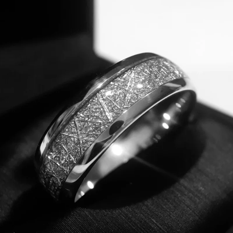 Anillo de tungsteno, anillo de meteorito, anillo de tungsteno unisex, anillo con incrustaciones de meteoro, anillo de boda, regalo de cumpleaños