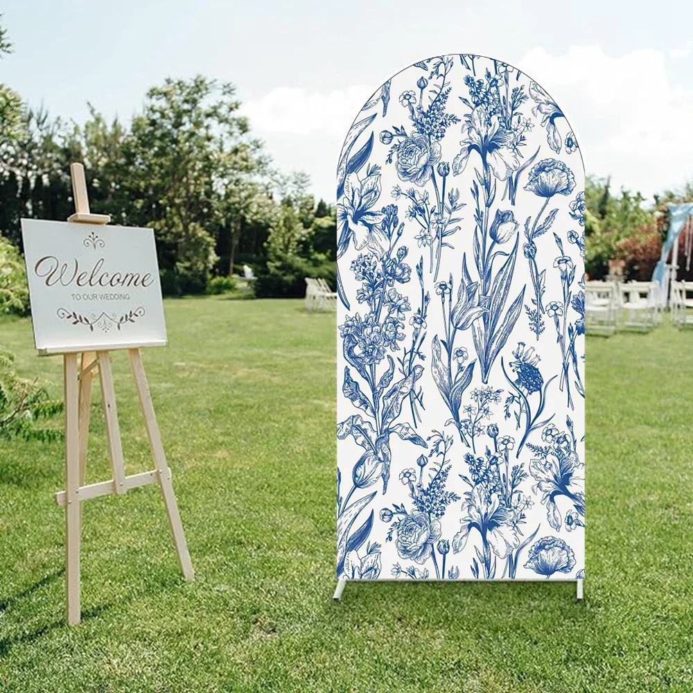 أغطية خلفية قوس دش الزفاف من Mochicka باللون الأزرق قبل أن أفعل صورة خلفية لحفلات الزفاف