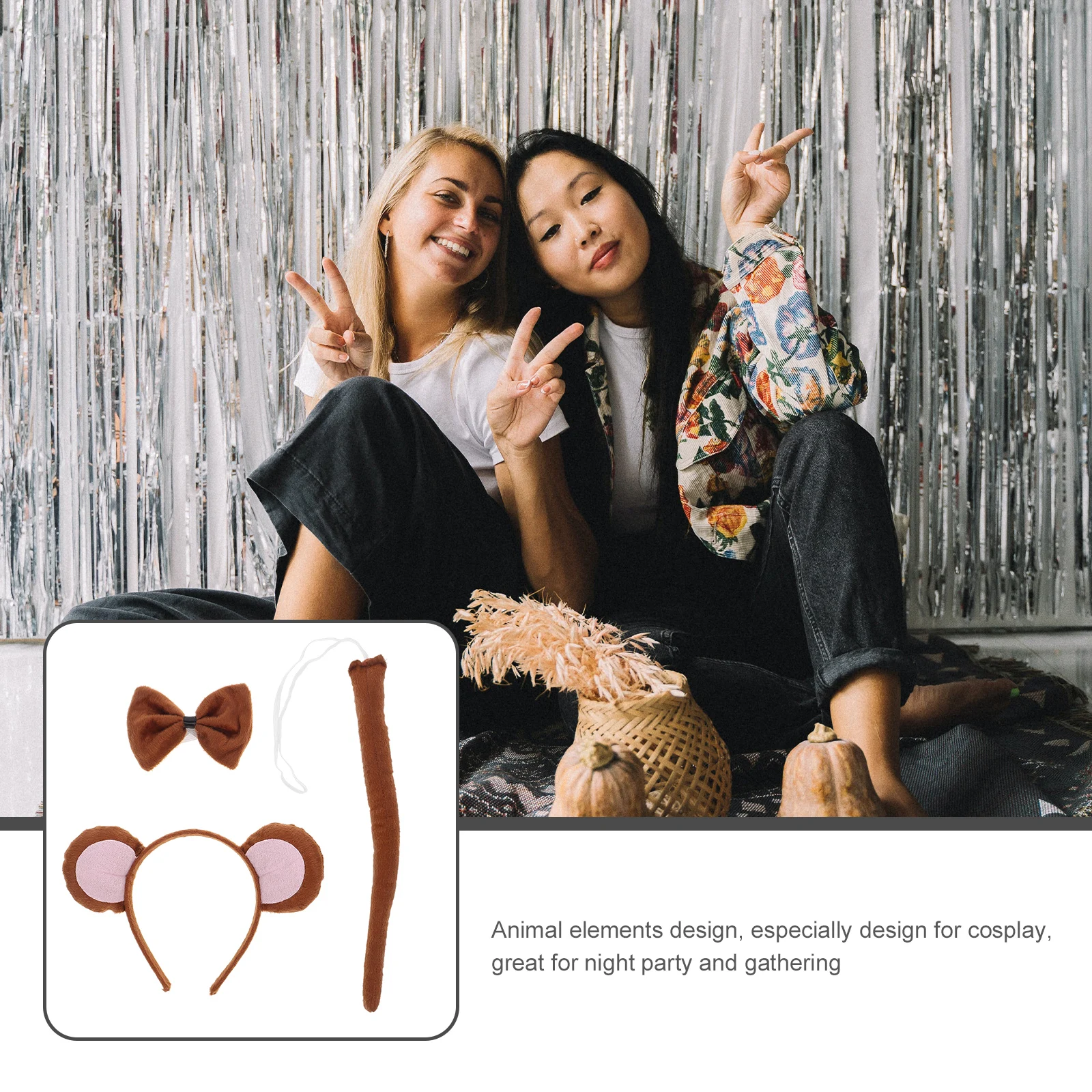 

Monkey Ears Headband Costume Set Brown Animal Cosplay Party Accessories Kids Adults Halloween Supplies Tail Included Ear Shape