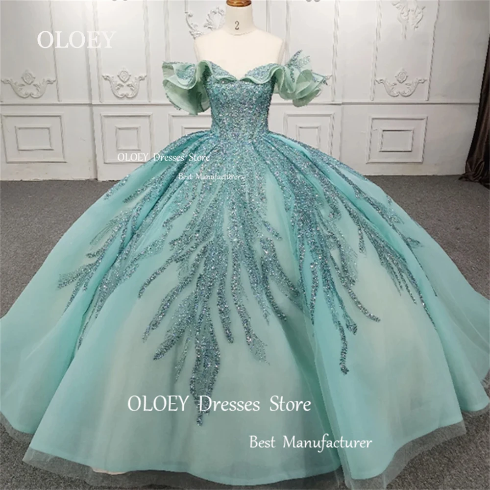 

OLOEY Gorgeous Glitter Beading 15 17 Quinceanera Dress Wedding Dress Sweetheart Ruffles Tulle Off Shoulder Ball Gown Birthday