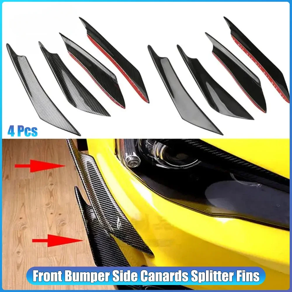 

Black 4pcs Front Bumper Side Canards Splitter Fins Front Bumper Spoilers Universal Car Door Anti-collision Belt Bumper Guard